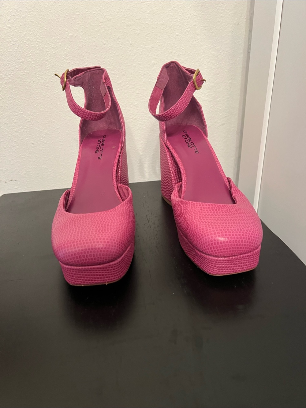 Charlotte Stone Fran Platform Heels in Flamingo Pink - Picture 4 of 5